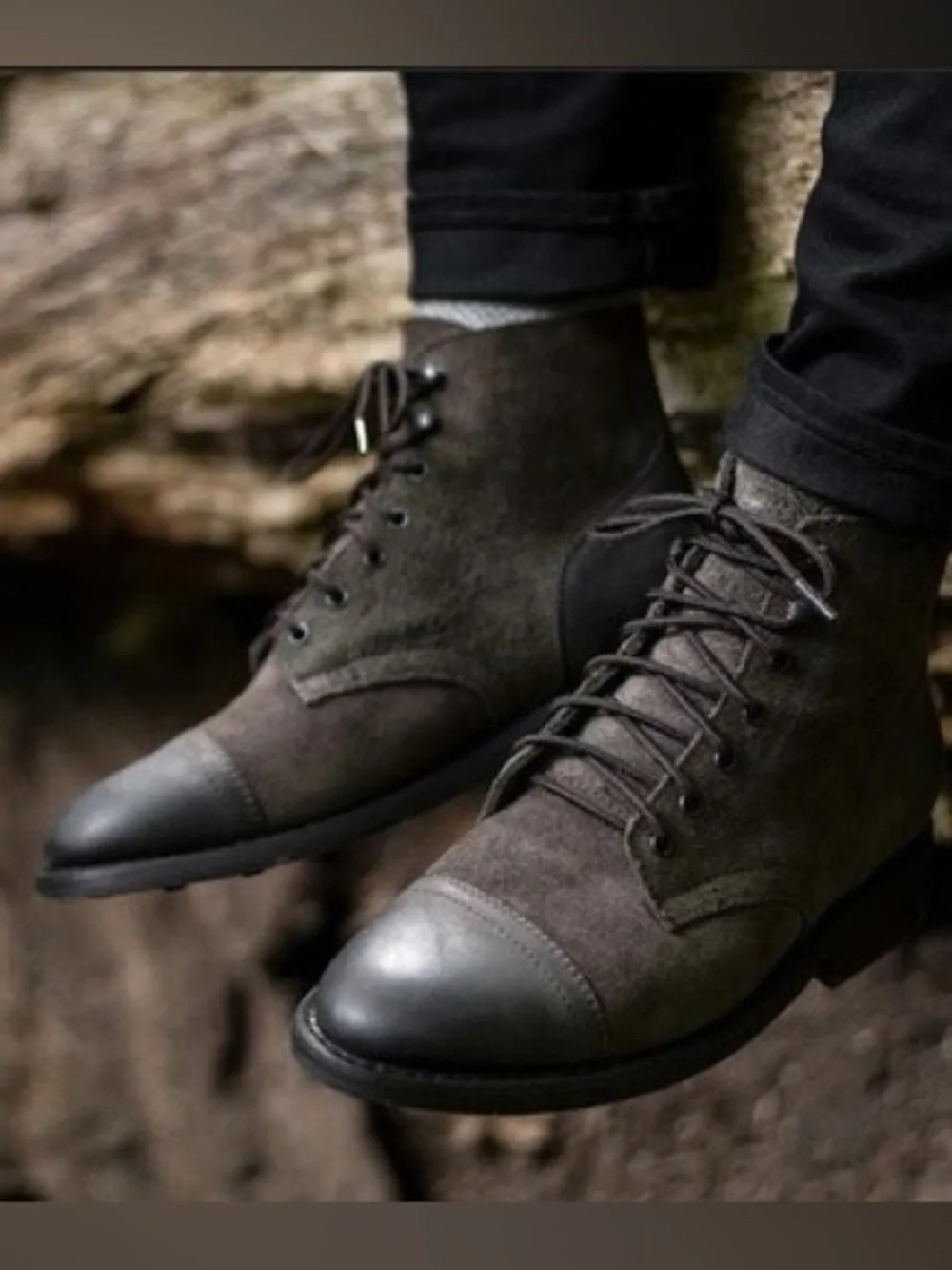 Thursday Captain Lace Up Boots Driftwood Mixed Leather Suede Cap Toe Size 12.5